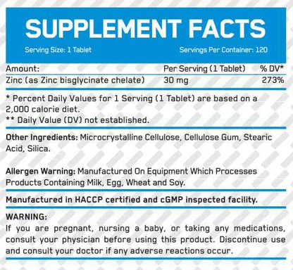 Everbuild Zinc Bisglycinate 30mg 120 tabs